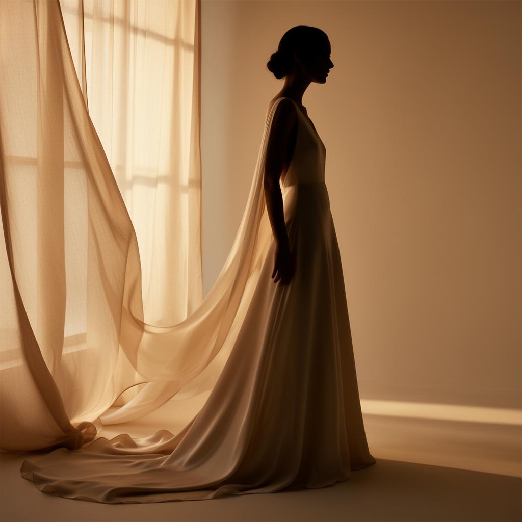 Silhouette d'une robe ivoire dans une lumière douce